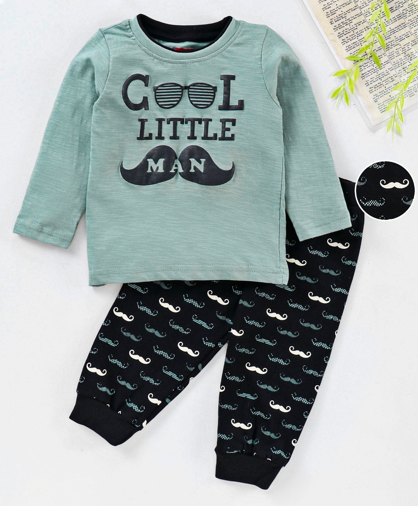 Babyhug Full Sleeves Tee & Lounge Pant Text Print – Olive
