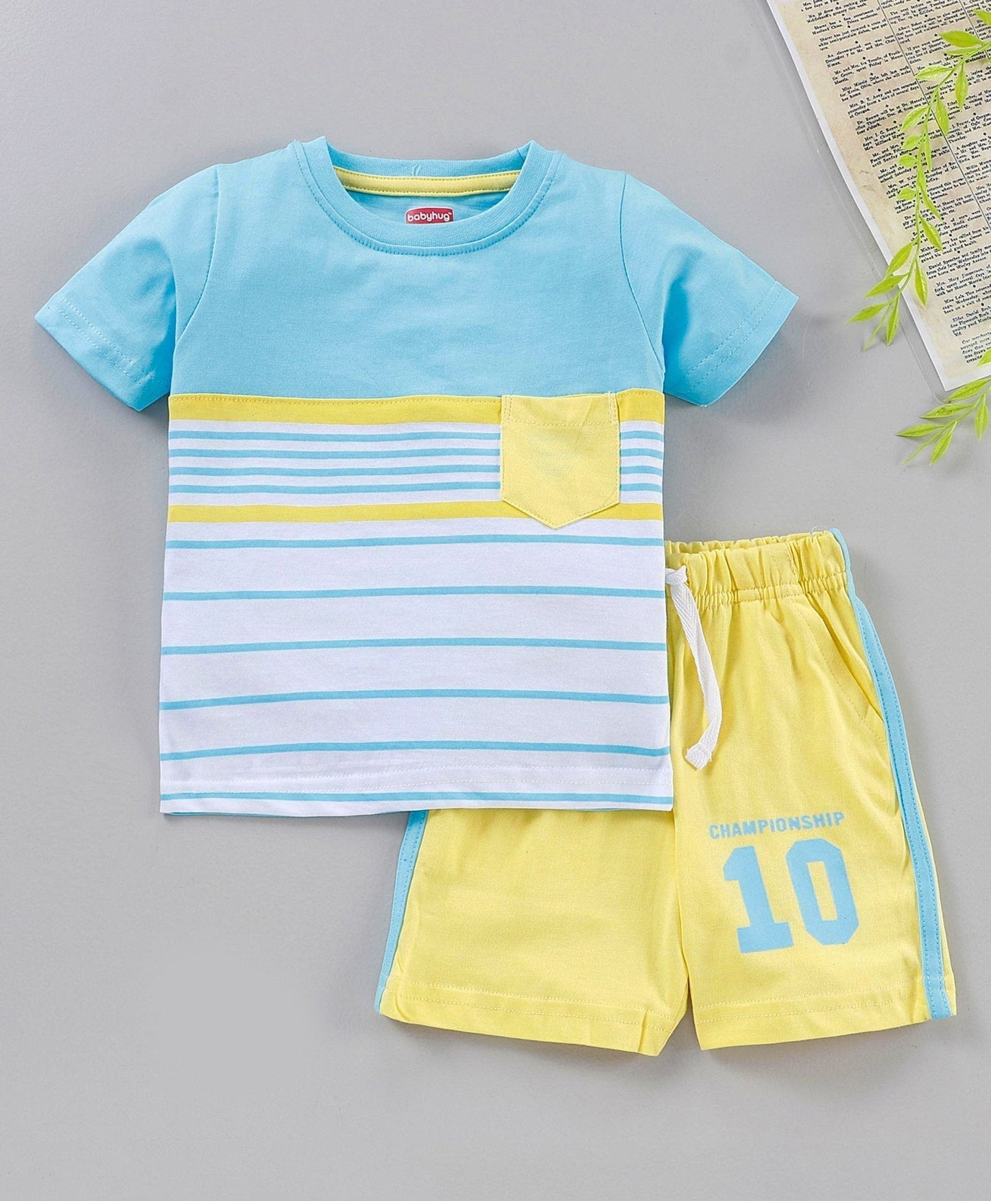 Half Sleeves Striped Tee & Shorts – Blue Yellow