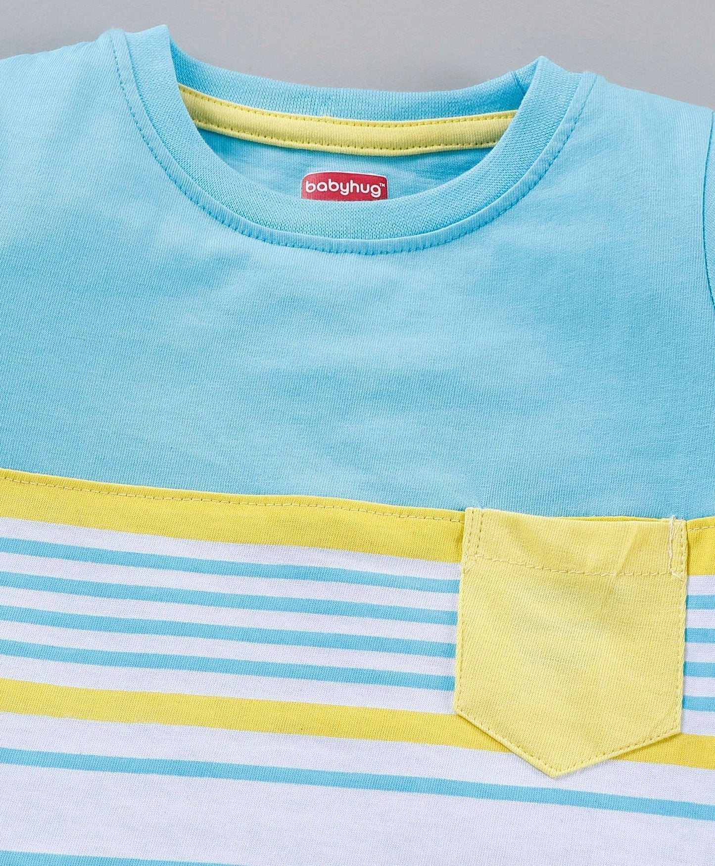 Half Sleeves Striped Tee & Shorts – Blue Yellow