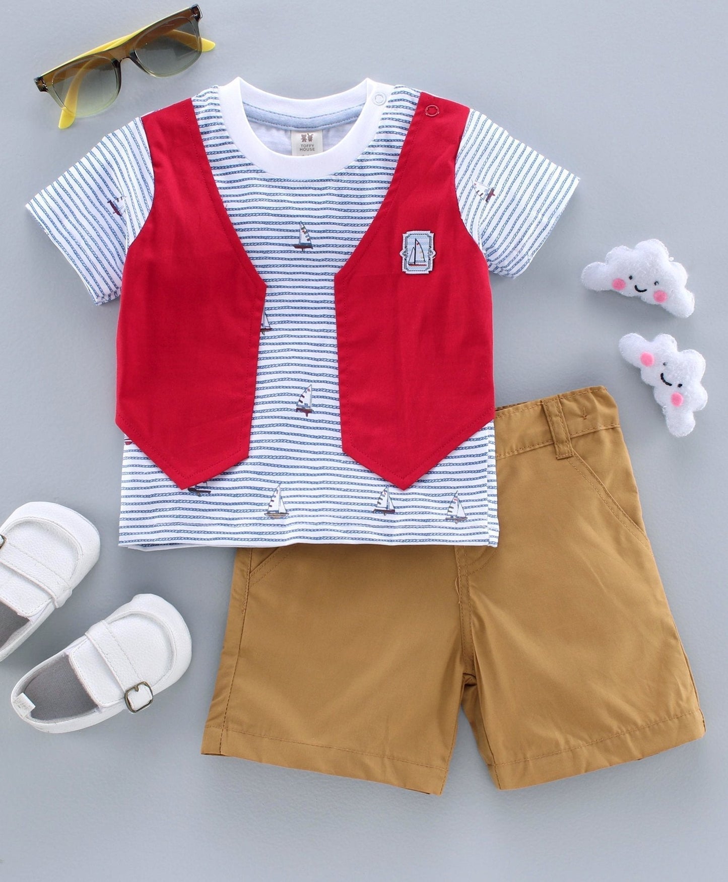 ToffyHouse Half Sleeves Printed Tee and Shorts Set - Multicolor