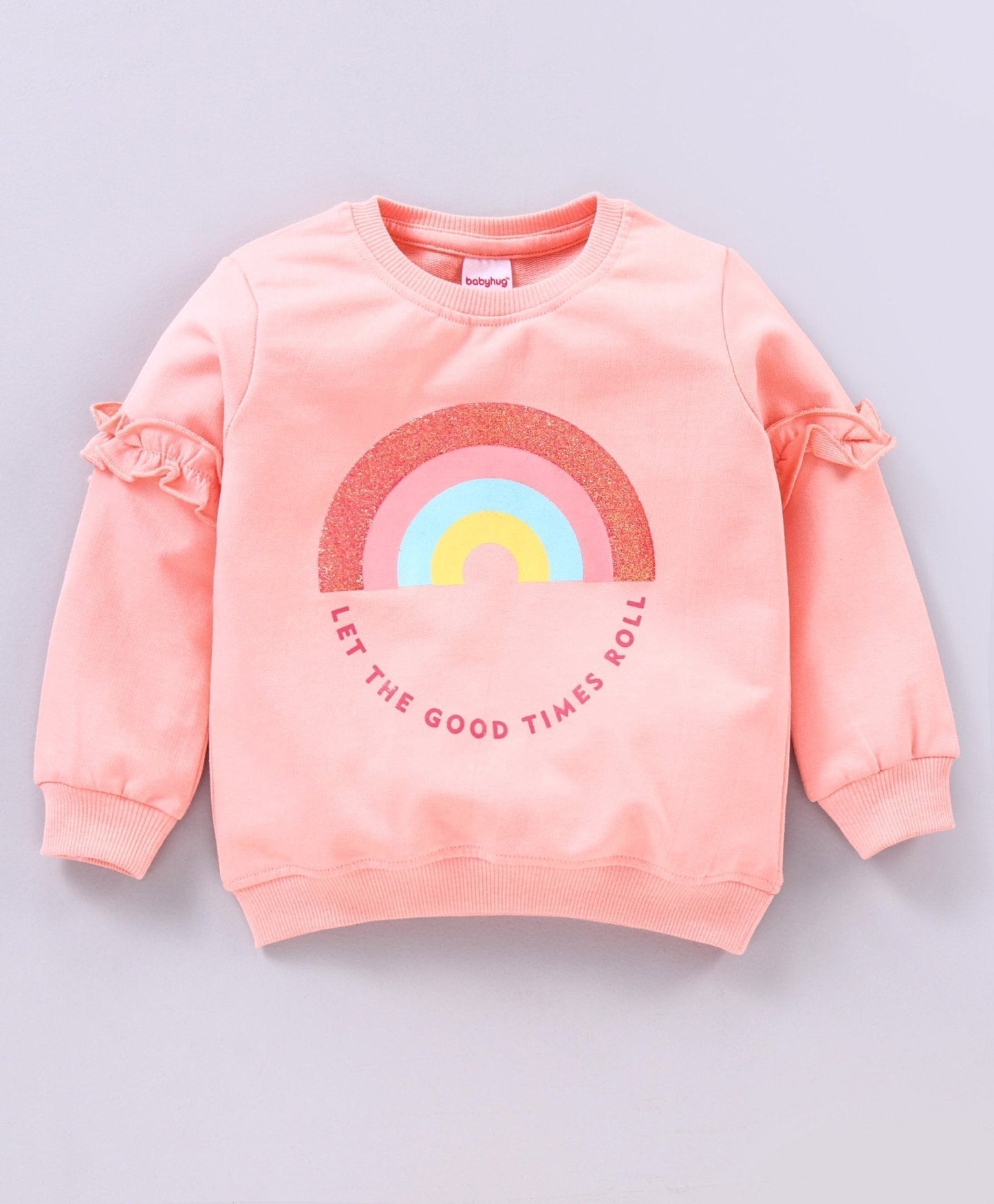 Babyhug Full Sleeves Top & Jogger Rainbow Graphic – Peach