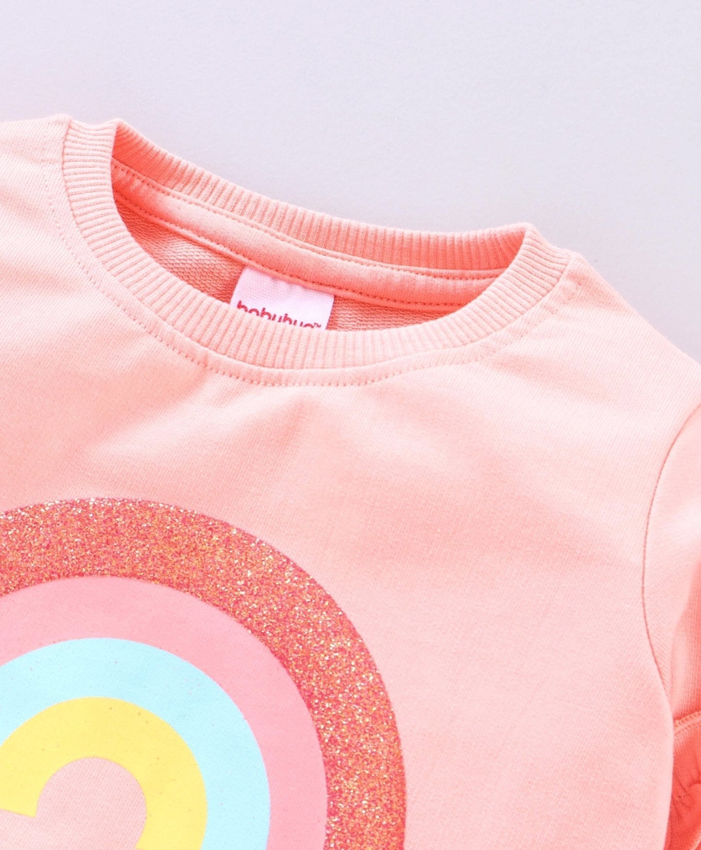 Babyhug Full Sleeves Top & Jogger Rainbow Graphic – Peach