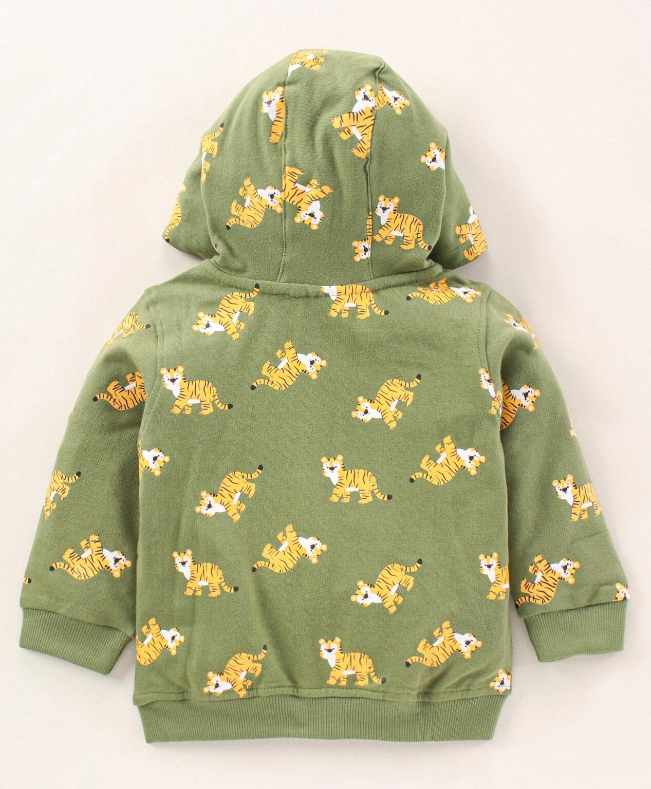Babyhug Full Sleeves Hooded Tee & Lounge Pant Tiger Print – Yellow Green