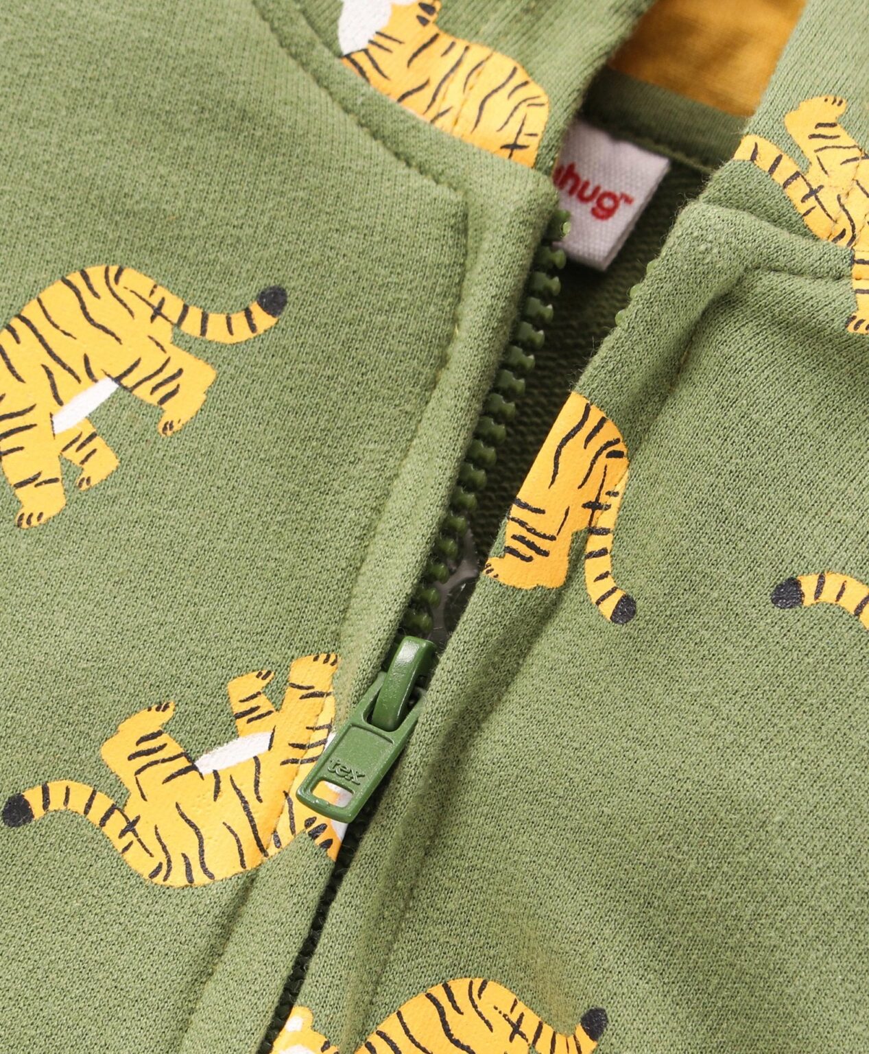 Babyhug Full Sleeves Hooded Tee & Lounge Pant Tiger Print – Yellow Green