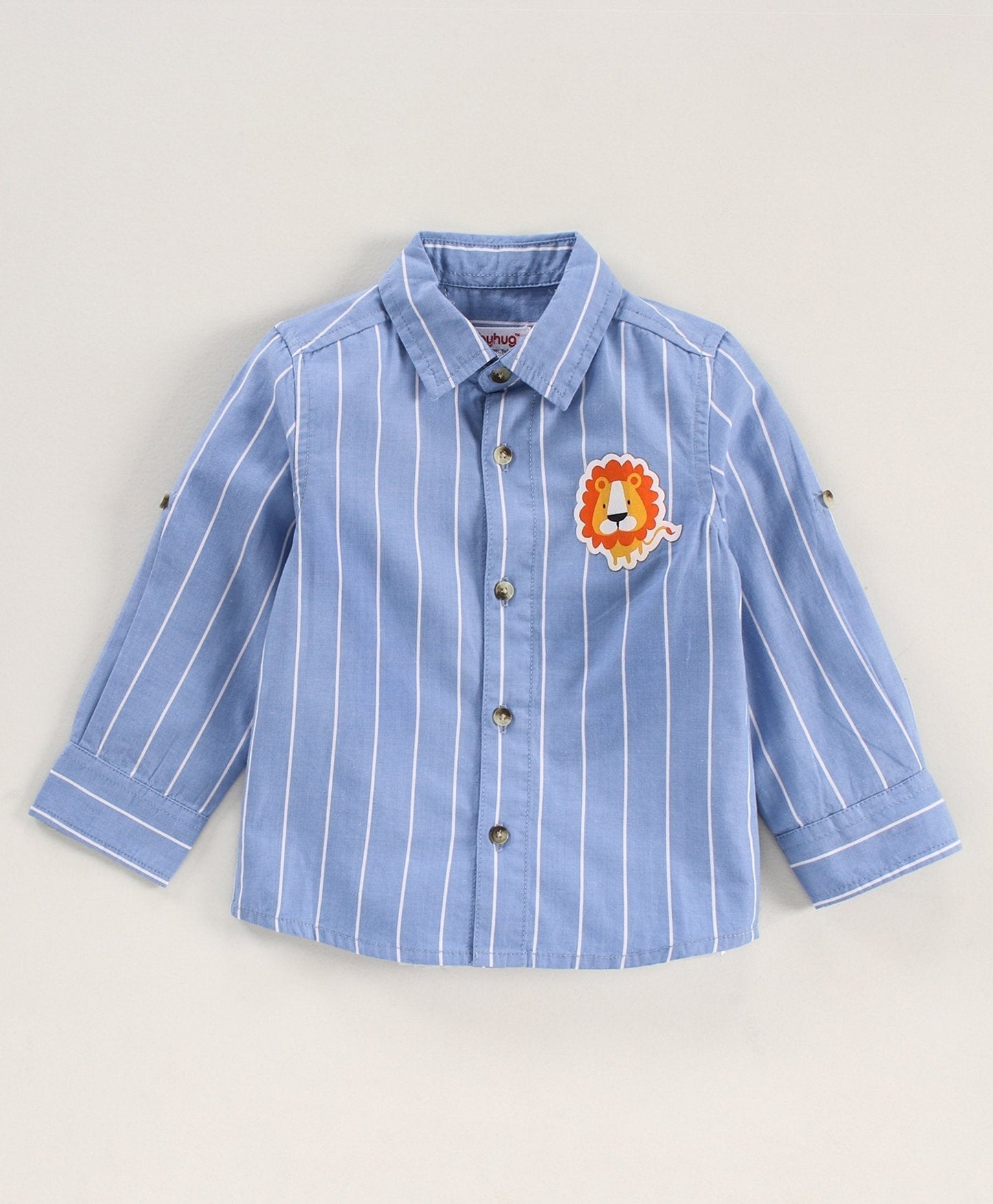 Babyhug Full Sleeves Striped Shirt and Joggers Set with Bow – Blue Khaki