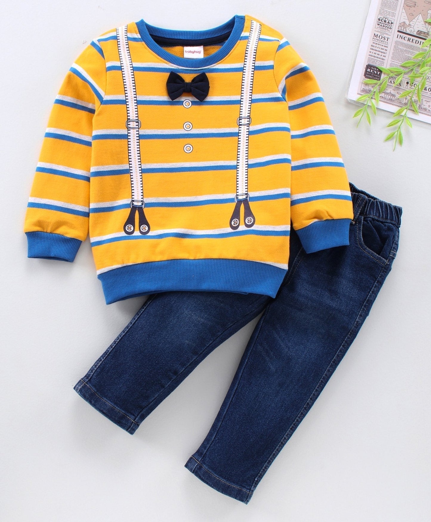 Babyhug Full Sleeves Tee and Jeans Set Stripes – Orange