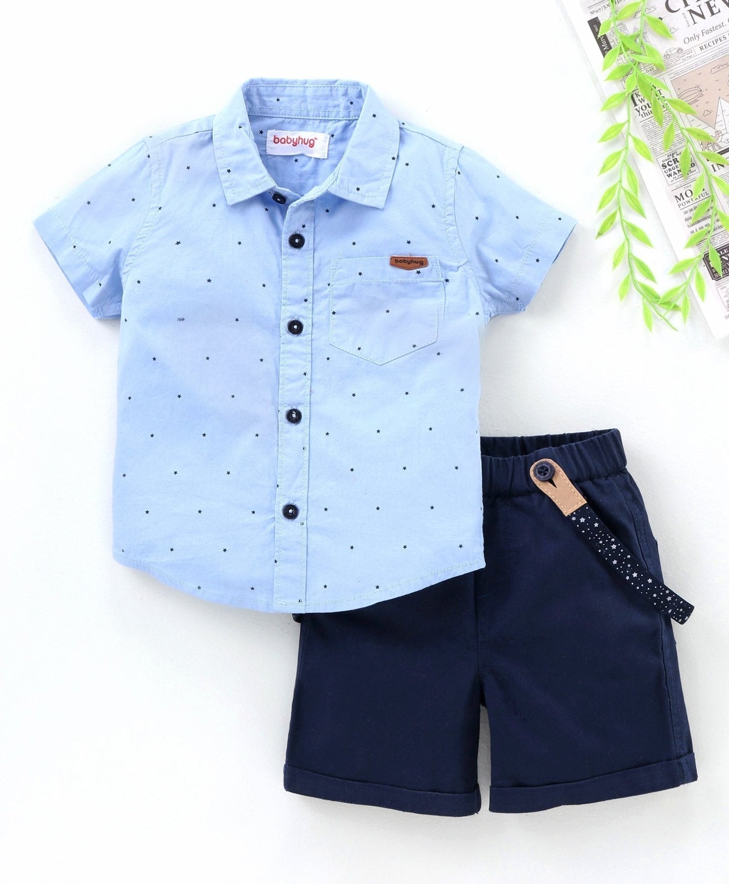 Babyhug Half Sleeves Striped Shirt and Shorts Set Dots Print – Blue Navy
