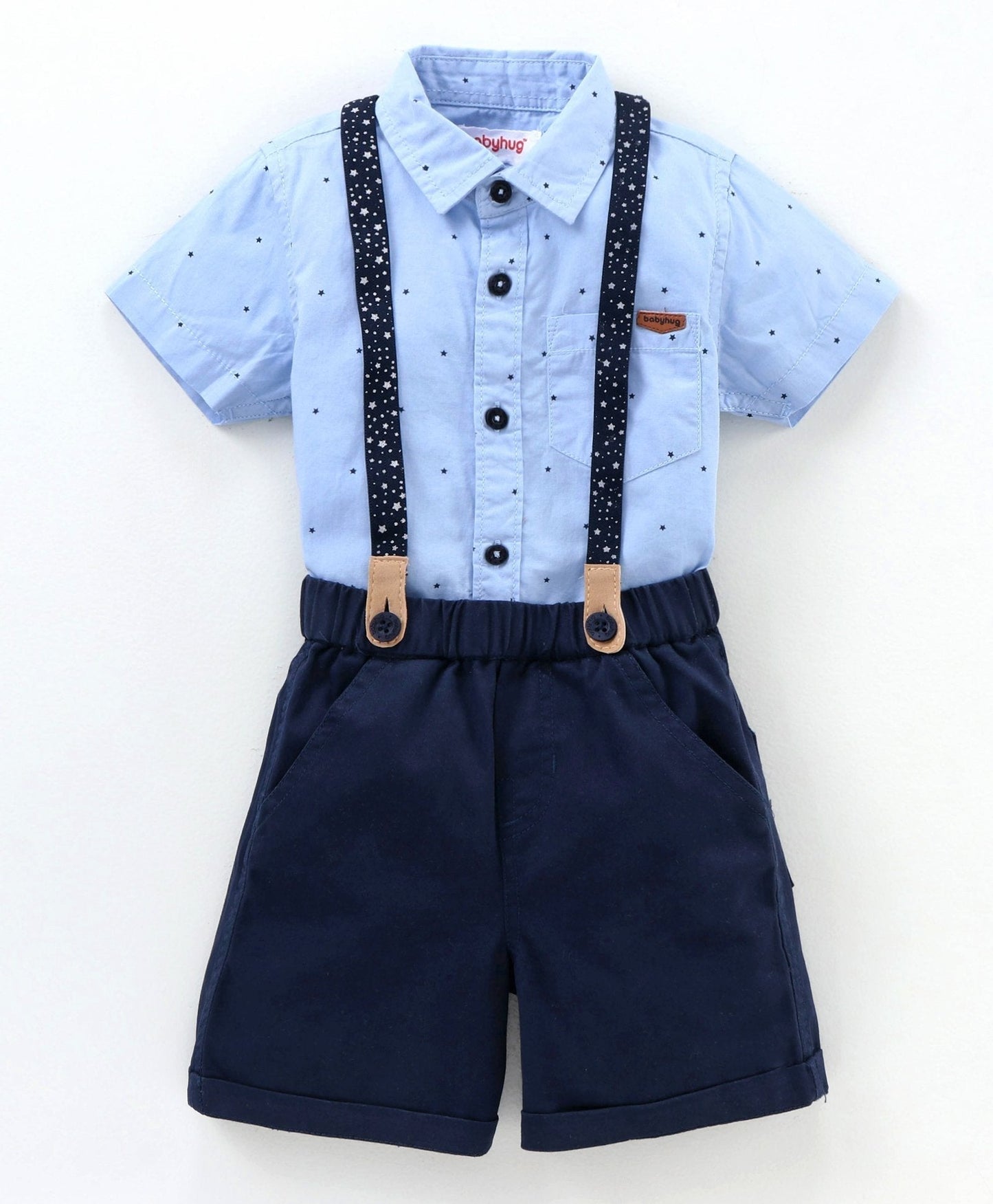 Babyhug Half Sleeves Striped Shirt and Shorts Set Dots Print – Blue Navy
