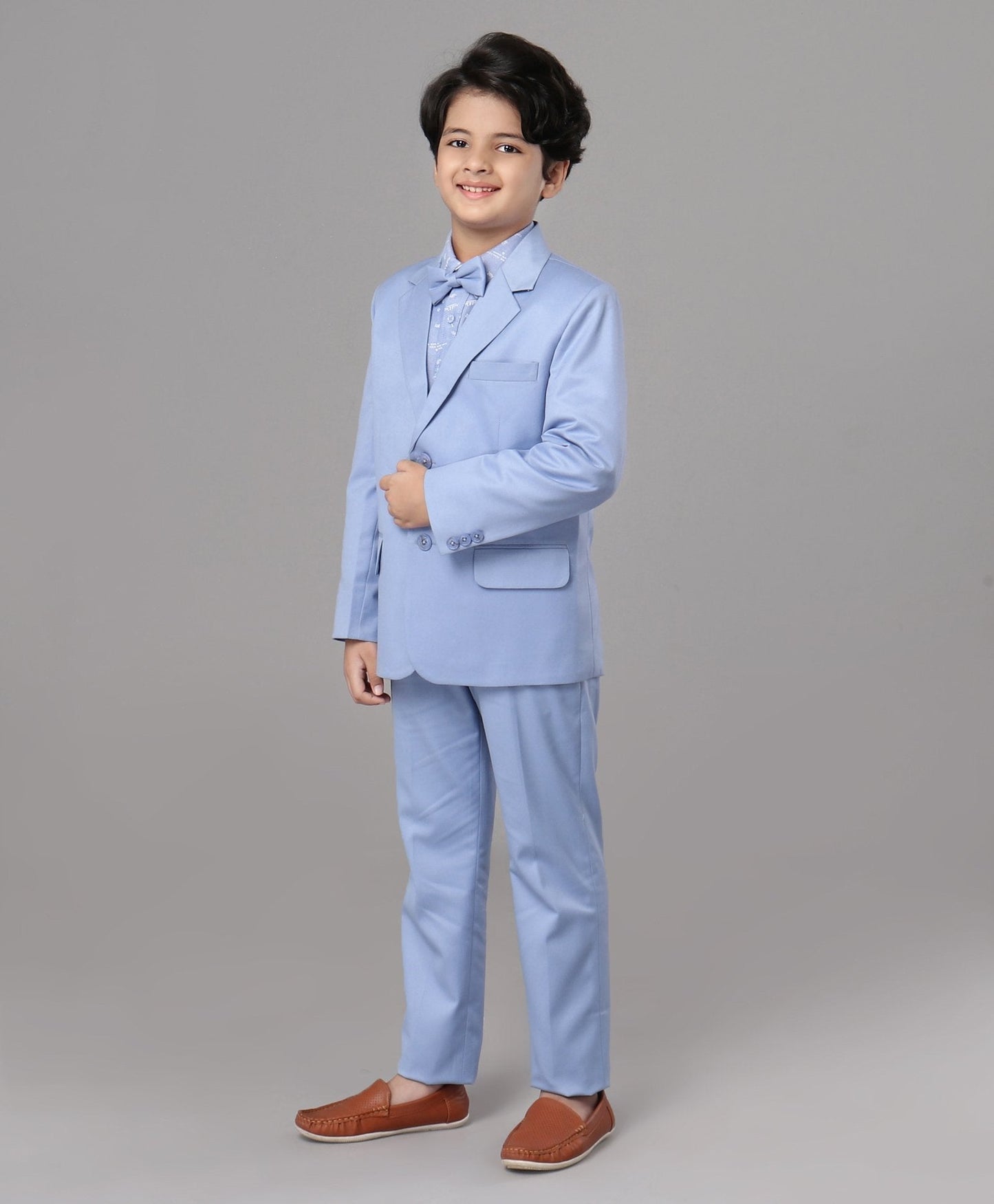 Kids Full Sleeves 3 Piece Party Suit Solid - sky Blue