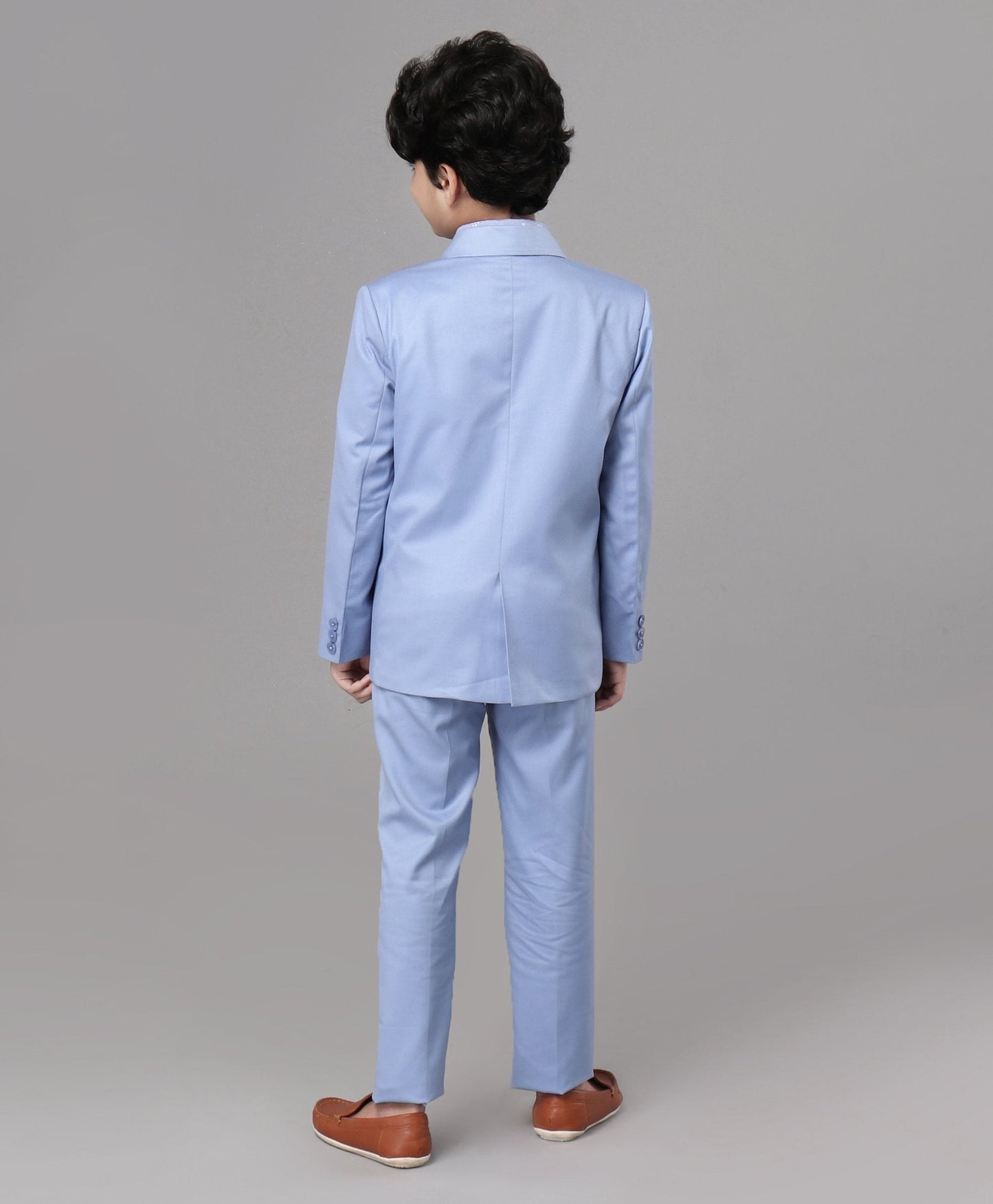Kids Full Sleeves 3 Piece Party Suit Solid - sky Blue