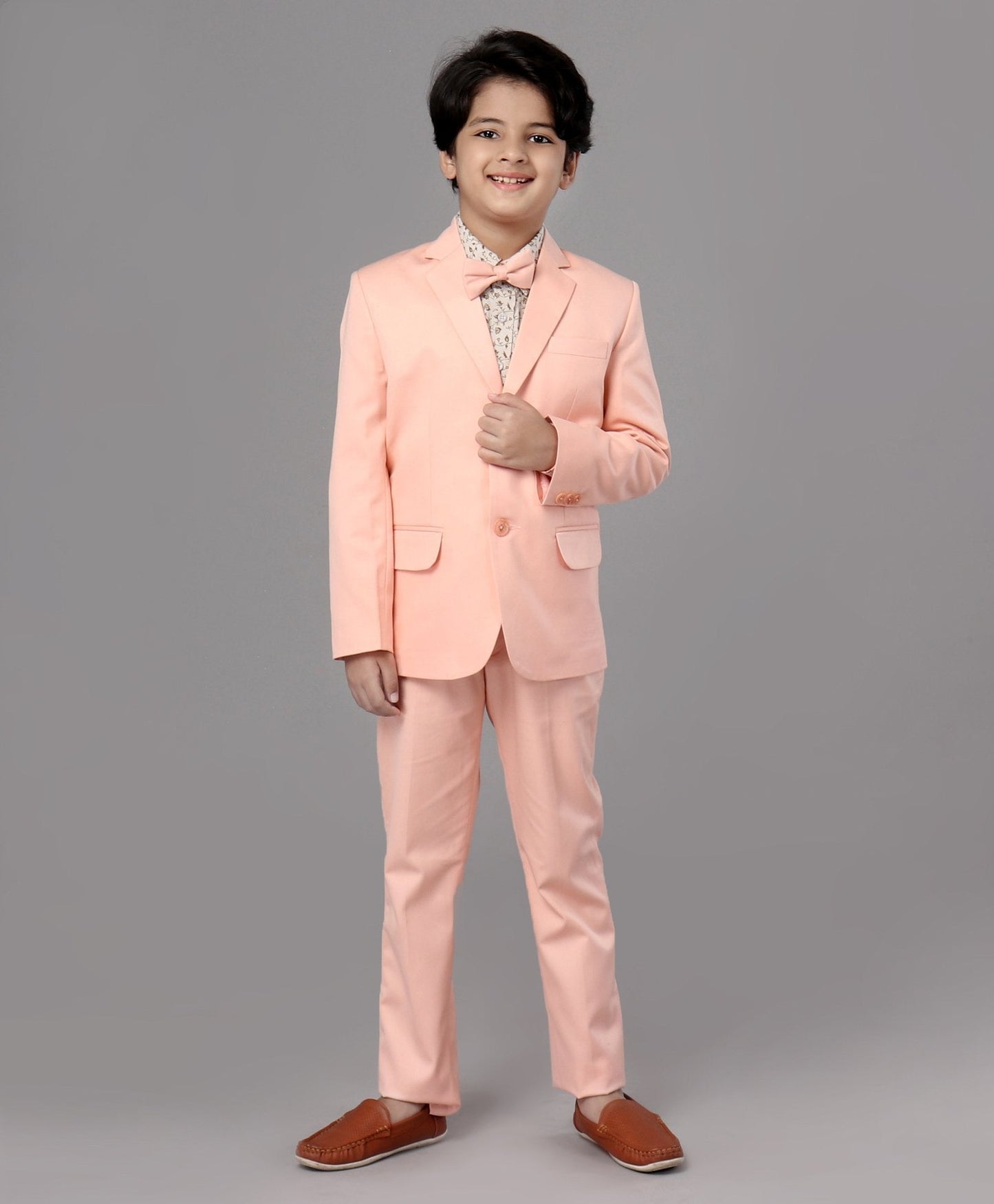 Pine Kids Full Sleeves 3 Piece Party Suit Solid Floral Print - Peach