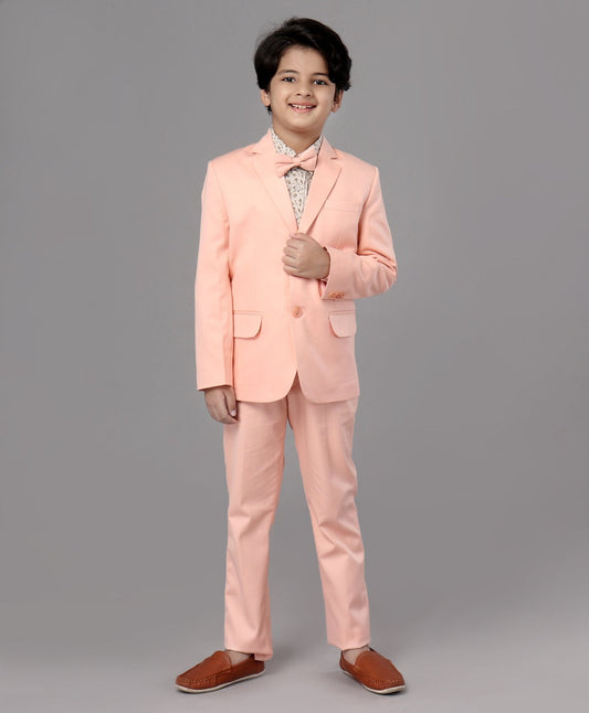 Pine Kids Full Sleeves 3 Piece Party Suit Solid Floral Print - Peach