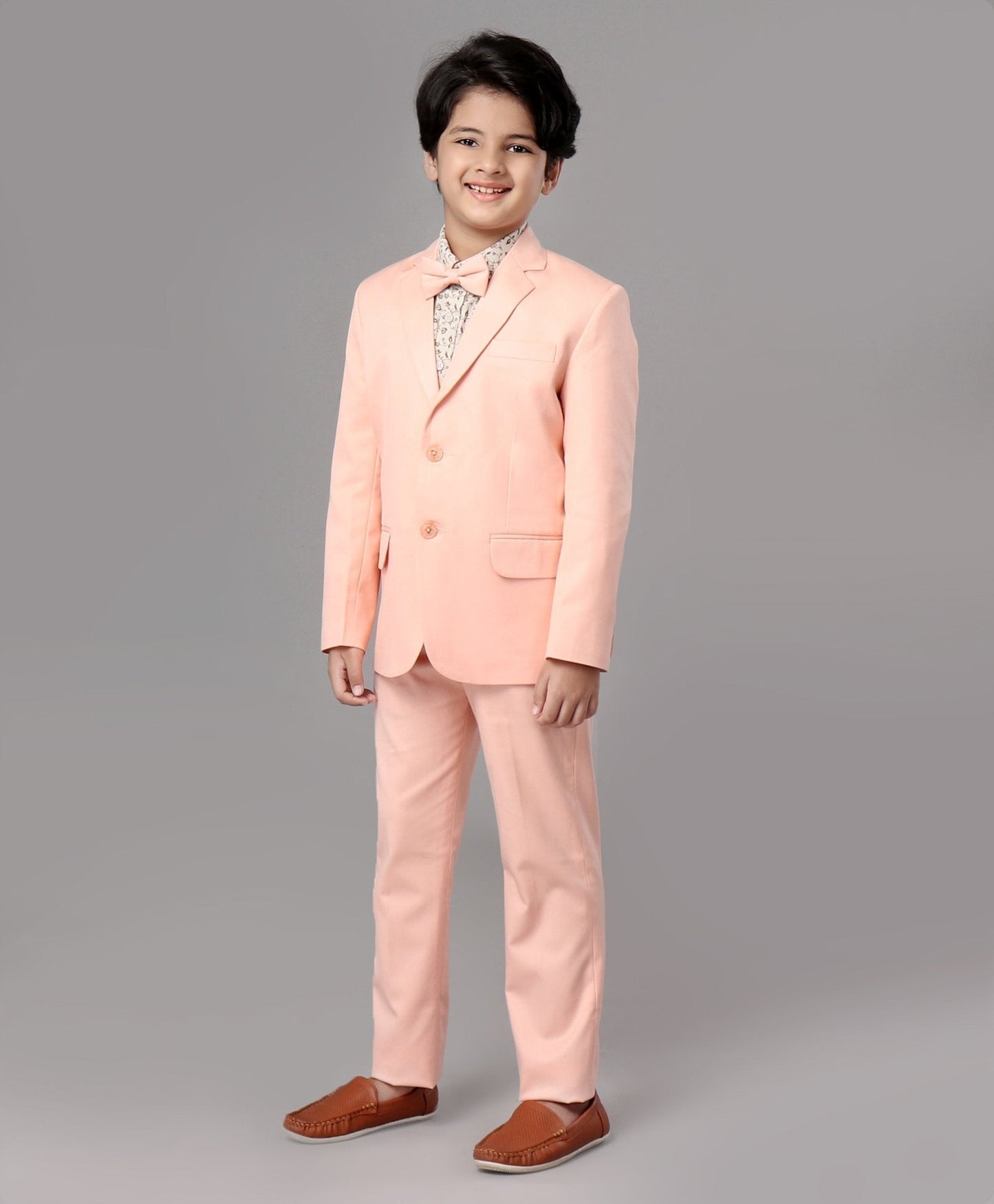 Pine Kids Full Sleeves 3 Piece Party Suit Solid Floral Print - Peach