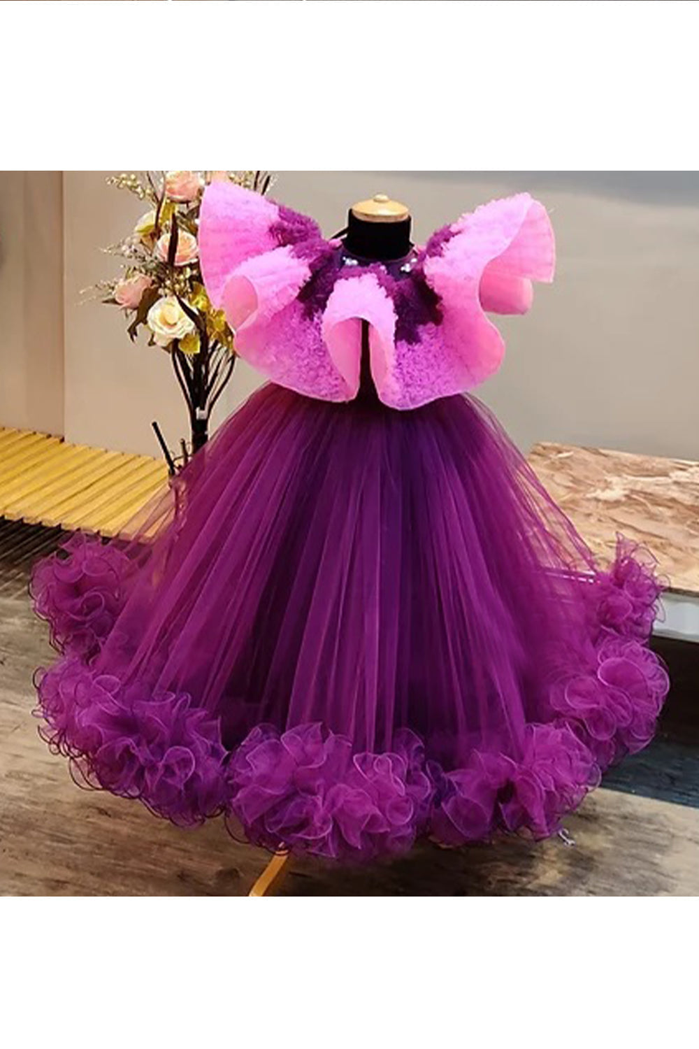 Lavender and purple shaded attached cape gown