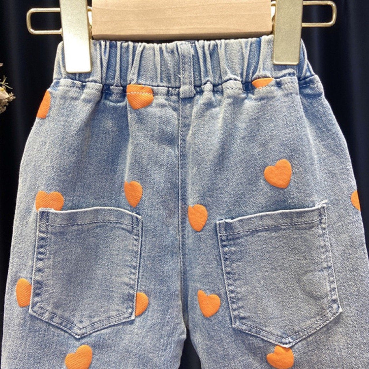 BOW TOP & HEART PRINTED DENIM SET
