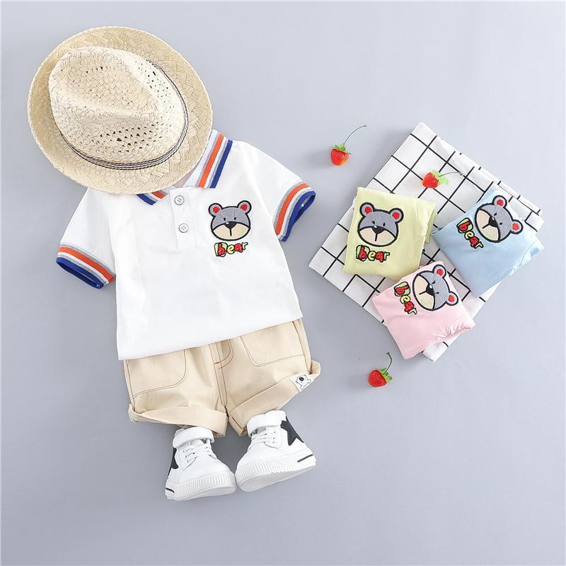 Bear Made Stripe Collar Polo Tee And Shorts Set