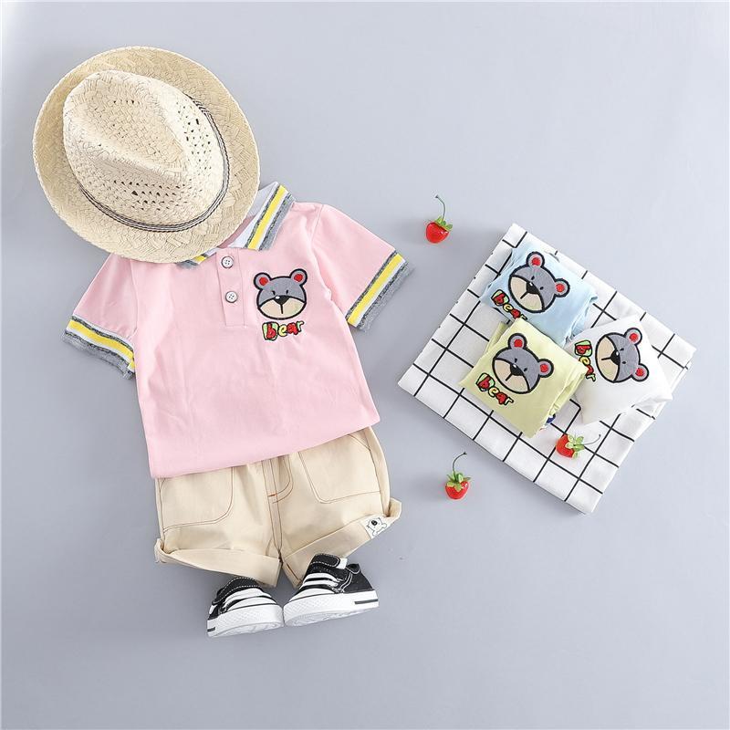 Bear Made Stripe Collar Polo Tee And Shorts Set