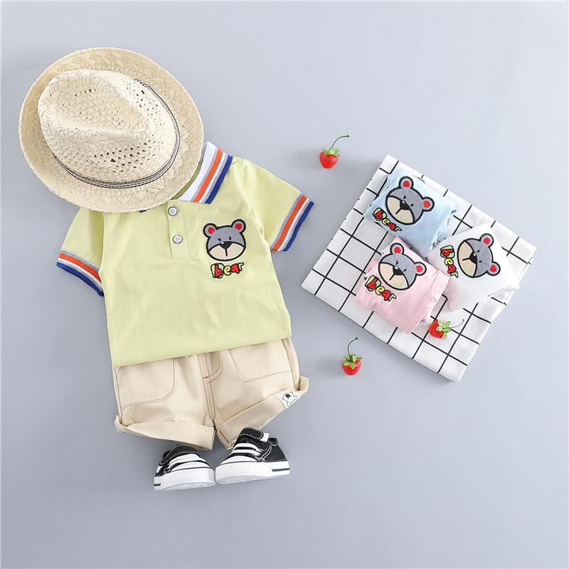 Bear Made Stripe Collar Polo Tee And Shorts Set