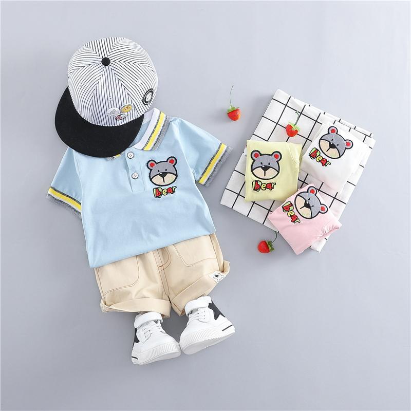 Bear Made Stripe Collar Polo Tee And Shorts Set