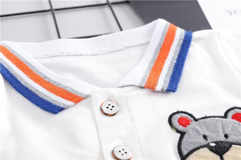 Bear Made Stripe Collar Polo Tee And Shorts Set
