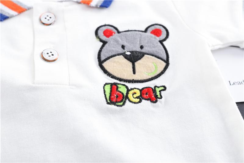 Bear Made Stripe Collar Polo Tee And Shorts Set