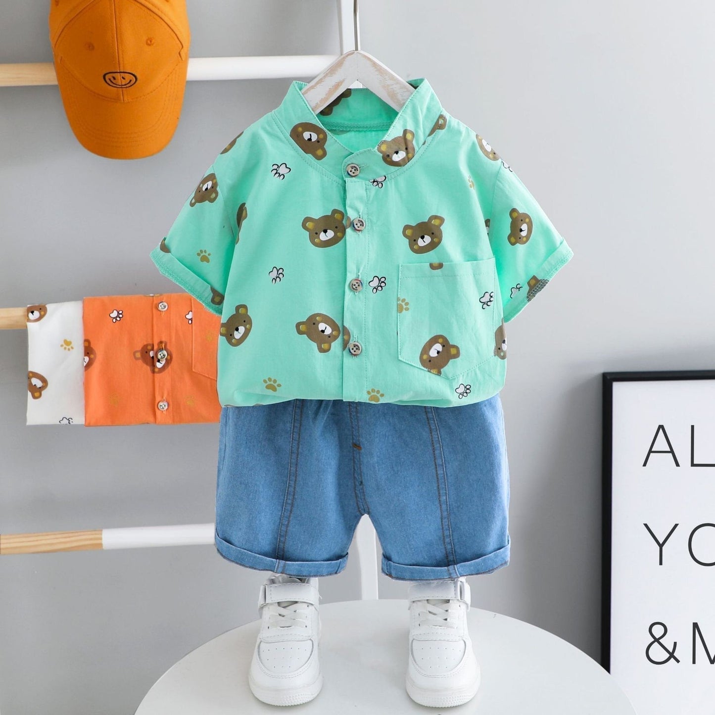 Bear Printed Shirt And Shorts Set