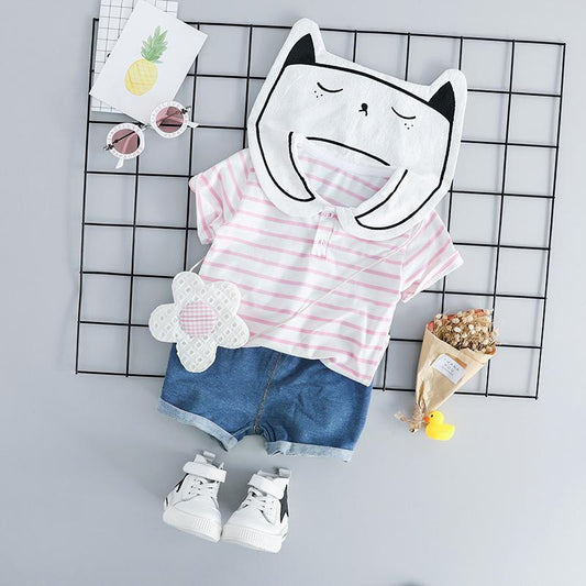 Cat Bib Tshirt Summer Set