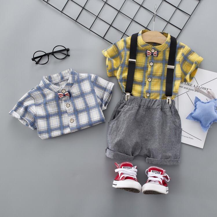 Checks Shirt with Suspender Set
