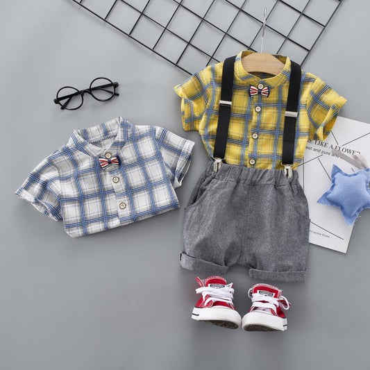 Checks Shirt with Suspender Set