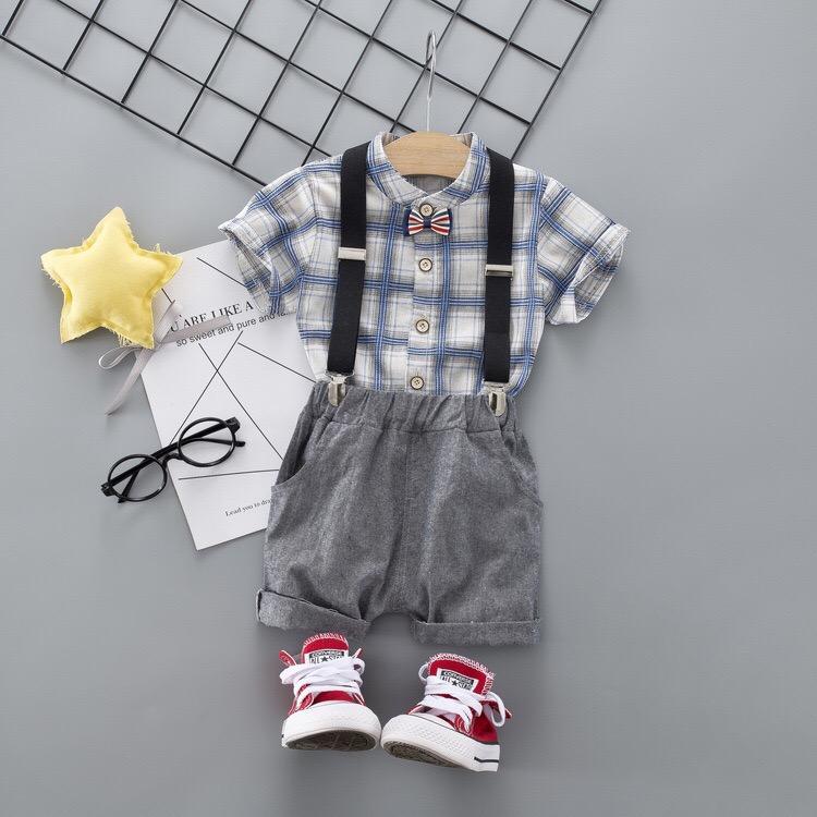 Checks Shirt with Suspender Set