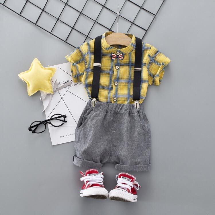 Checks Shirt with Suspender Set