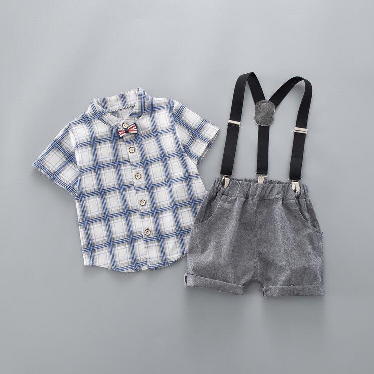 Checks Shirt with Suspender Set