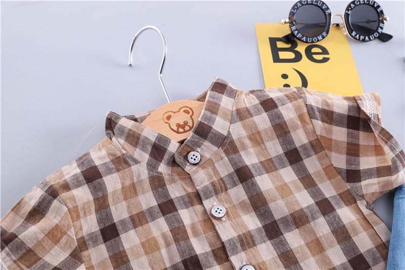 Denim Dungaree And Plaided Shirt Set