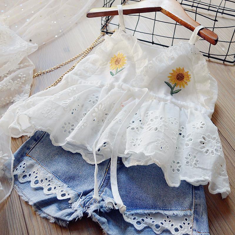 Eyelet top and shorts set
