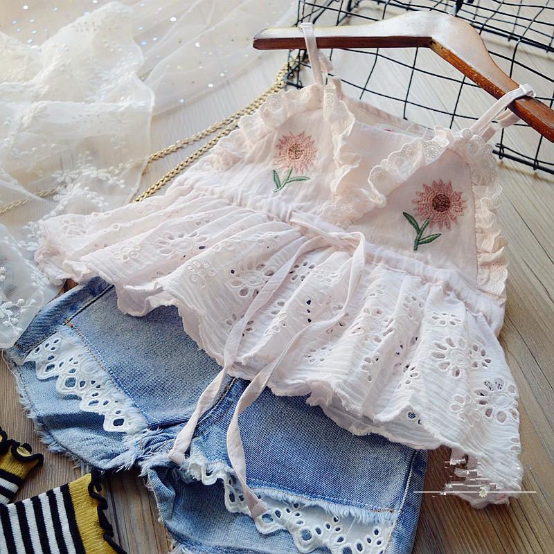 Eyelet top and shorts set