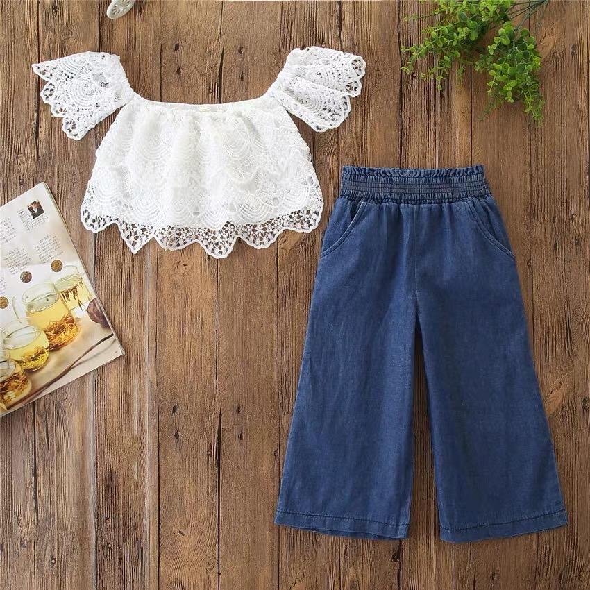 Eyelet Top And Culottes Denim Set