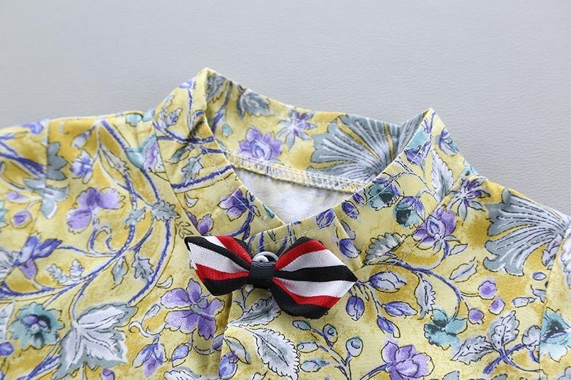 Flower Printed Shirt With Bow And Shorts Set