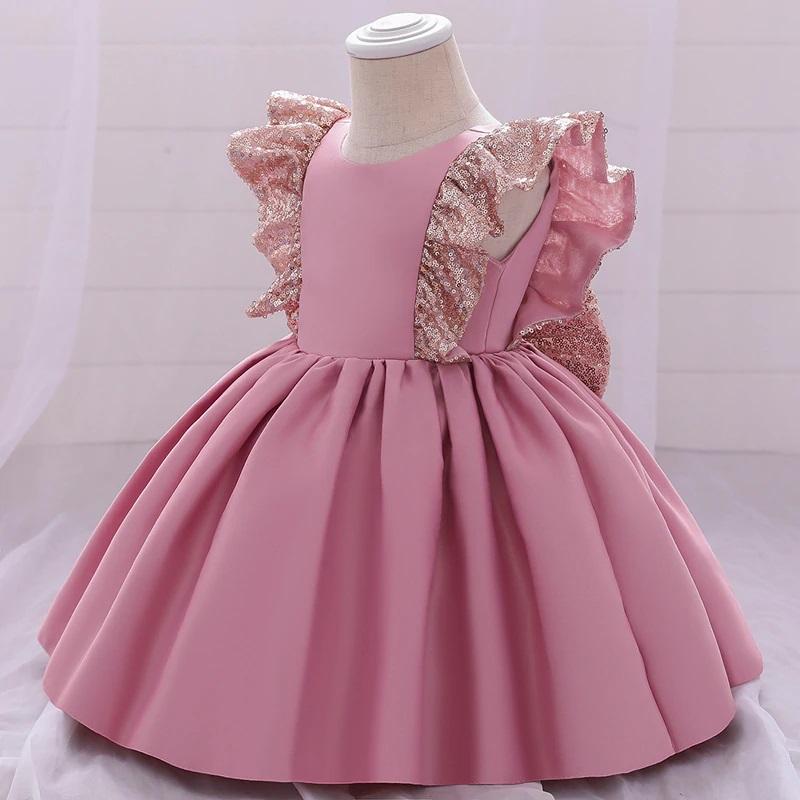 Baby Pink Color Silk Designer Baby Frock