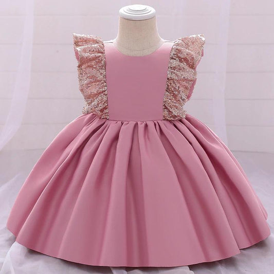 Baby Pink Color Silk Designer Baby Frock