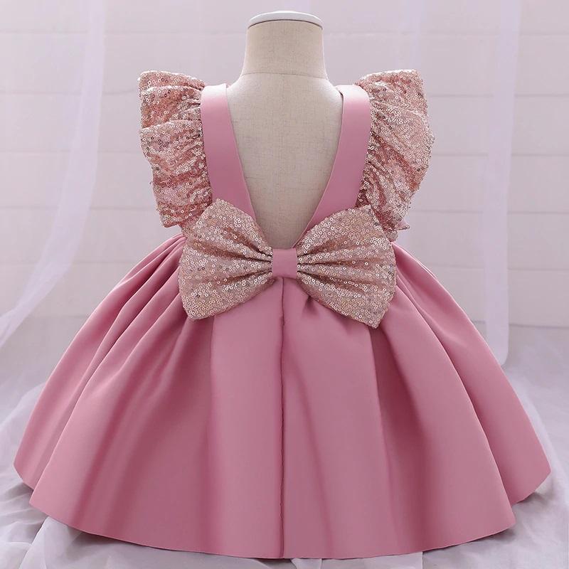 Baby Pink Color Silk Designer Baby Frock