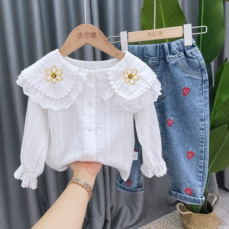 Top & strawberry denim set