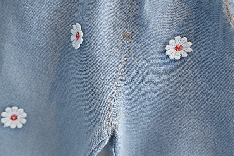 Flower embroidered denim set