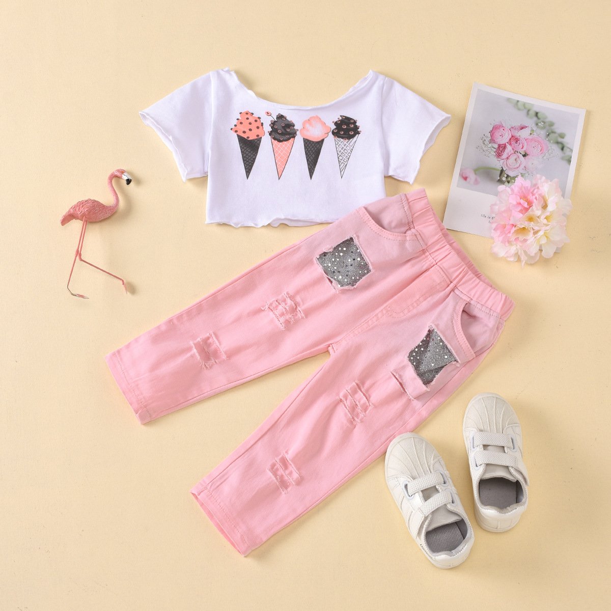 Ice cream crop top and rugged denim set