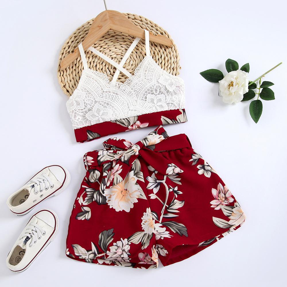 Embroidered top and floral shorts set