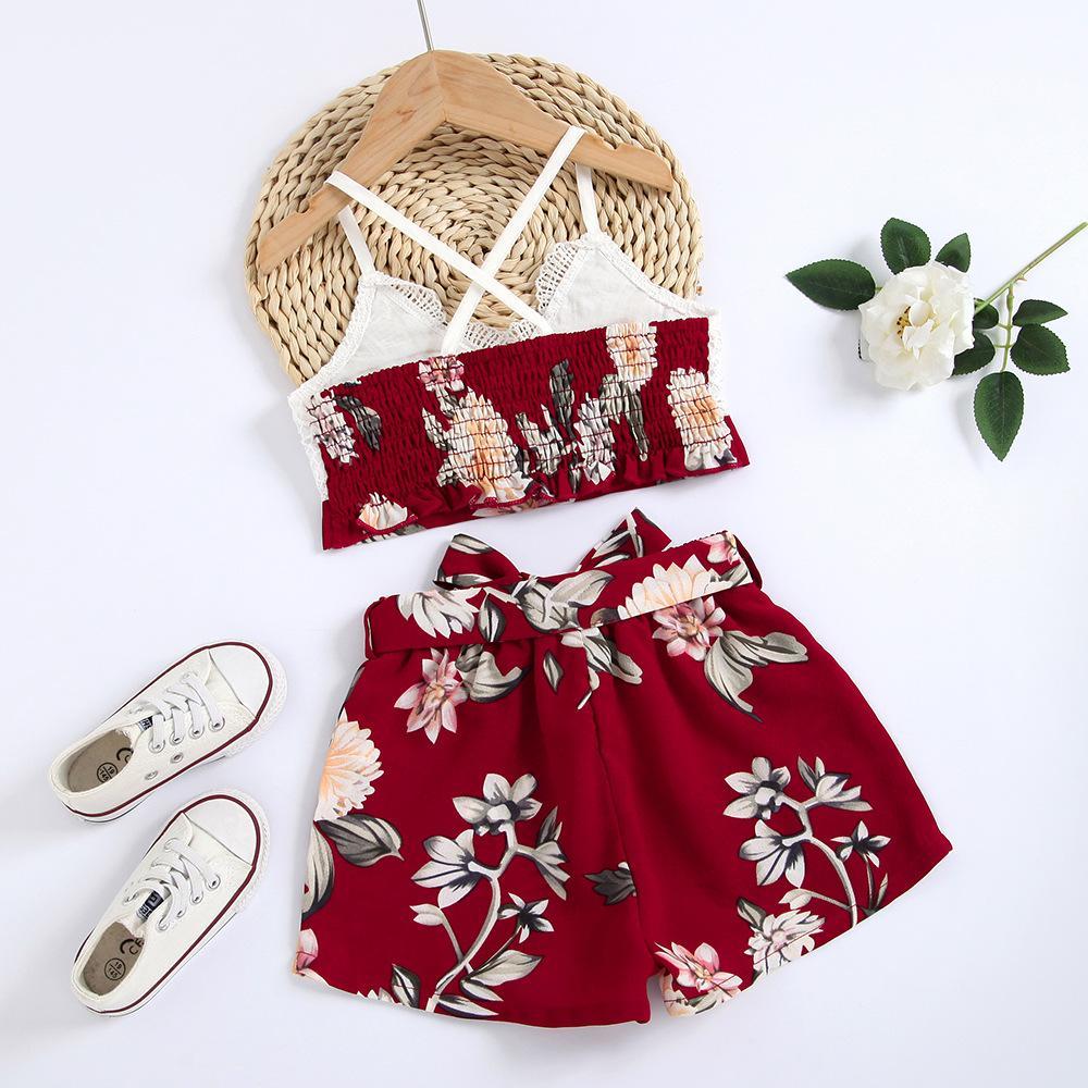 Embroidered top and floral shorts set