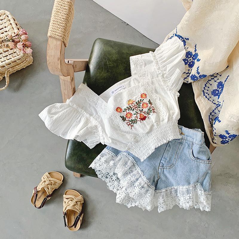 Flower Embroidered Top & Shorts Set