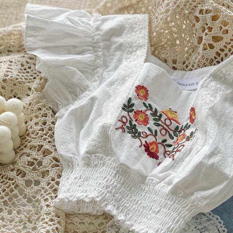 Flower Embroidered Top & Shorts Set