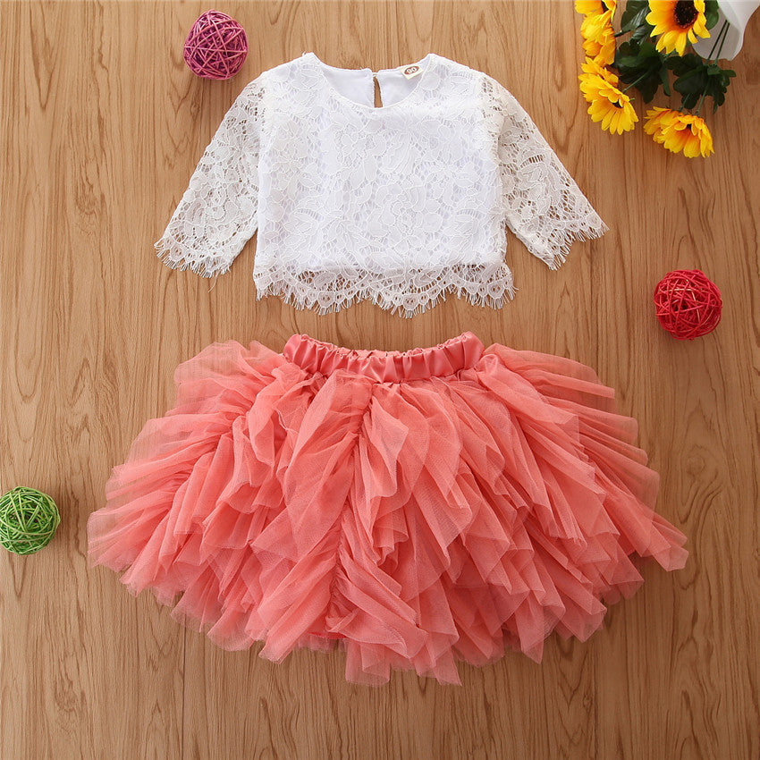 Embroidered top and frilled skirt set