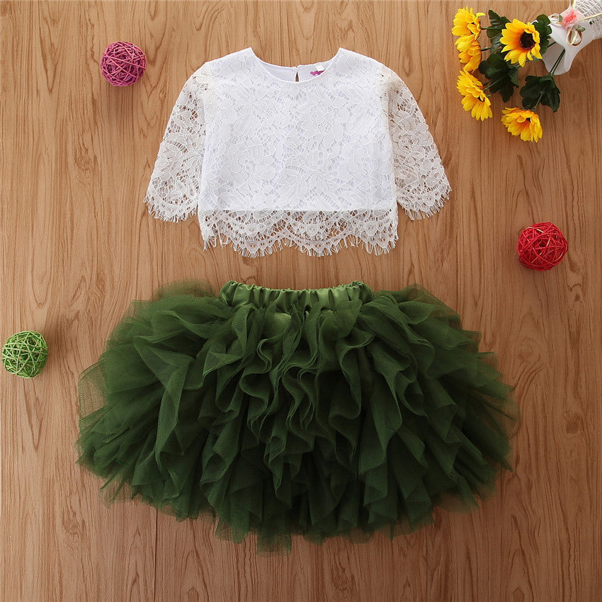 Embroidered top and frilled skirt set
