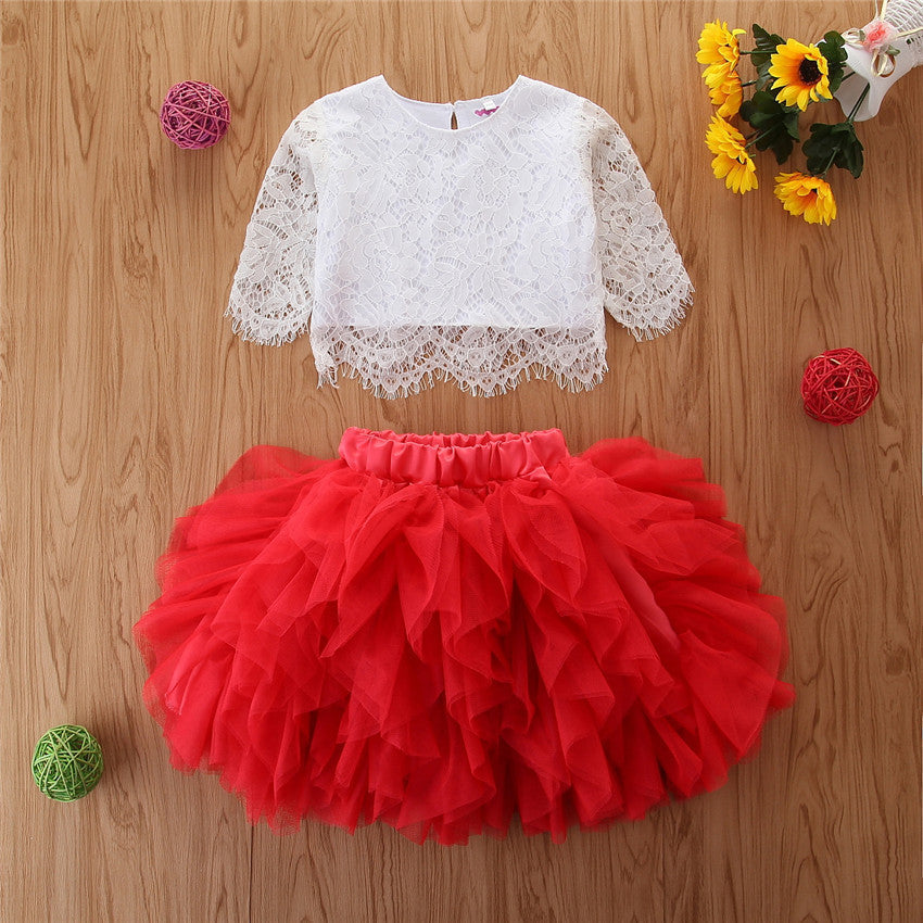 Embroidered top and frilled skirt set